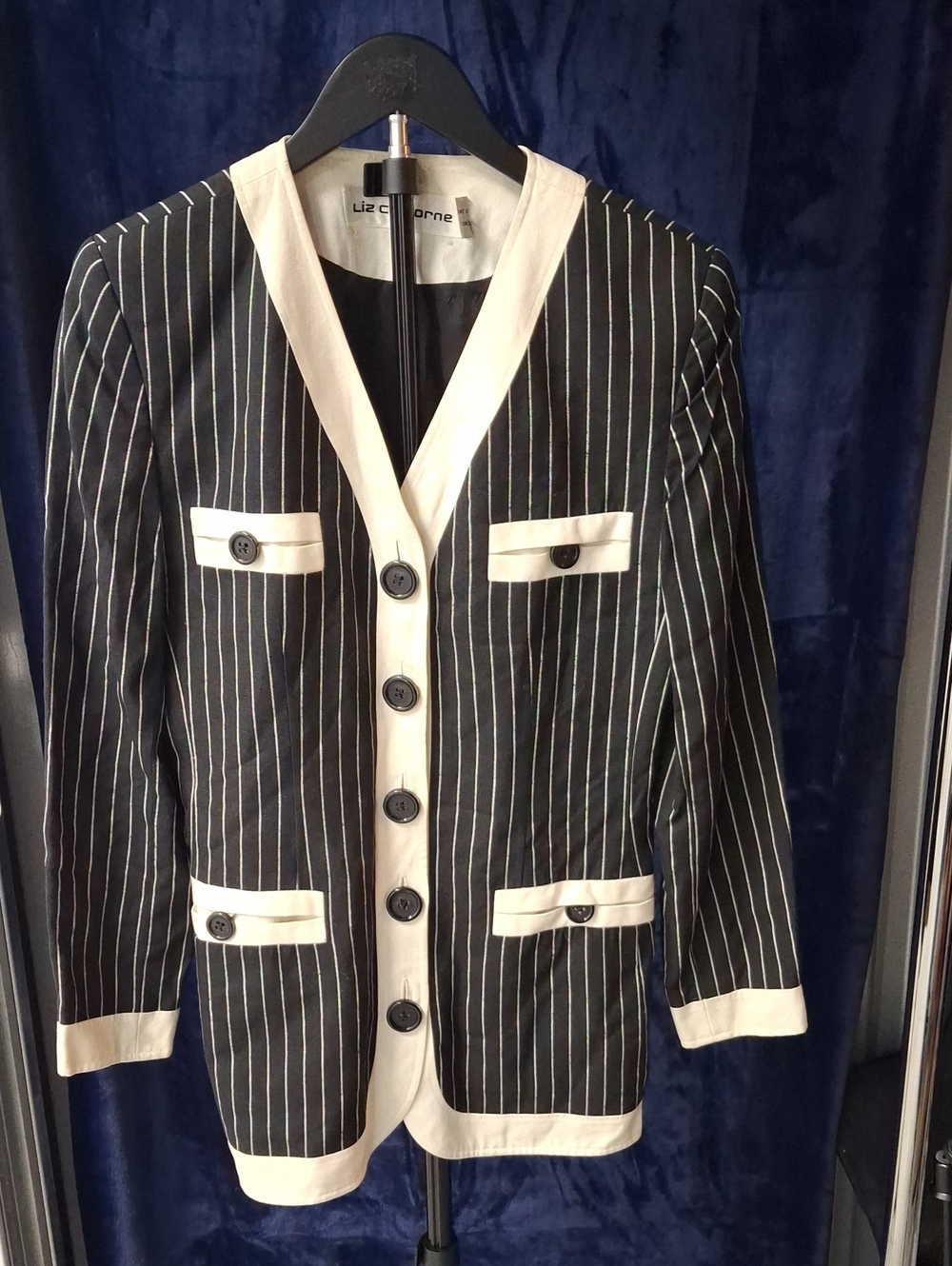 Liz Claiborne Black Pinstripe Blazer with Cream Trim